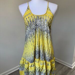 On The Road Yellow Gray Boho Printed Mini Sundress Strappy Size Small